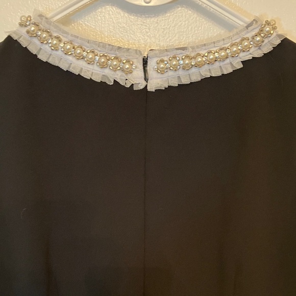 Betsey Johnson Elegant Black Midi Dress with Silver Accents pearl, rhinestone . - Picture 6 of 15